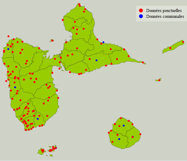 Carte Guadeloupe Prospection entomologiques